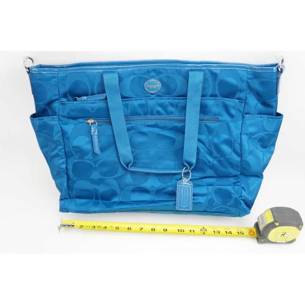 Coach Baby Bag OS Blue Signature Nylon Diaper Tote F77577 New